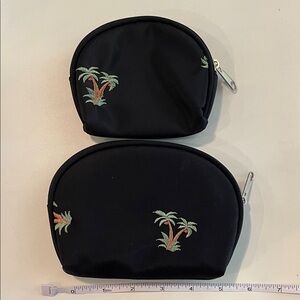 Black Pouch Set with Palm Tree Embroidery